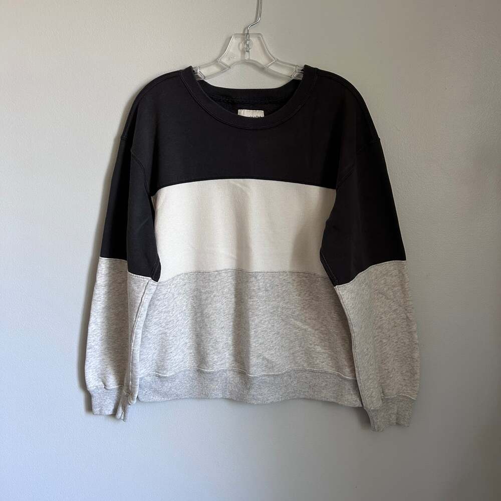 Abercrombie Fitch Gray Off White Crewneck Colorblock Cotton Blend Sweatshirt Med